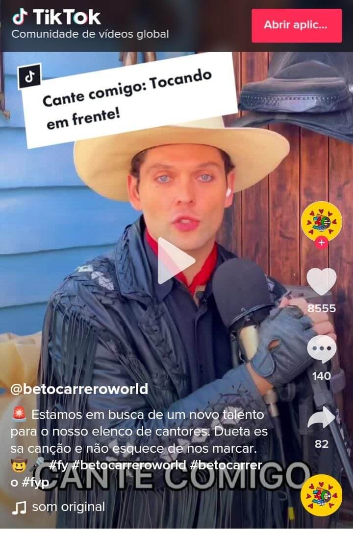 Beto Carrero contrata cantores em ação no TikTok